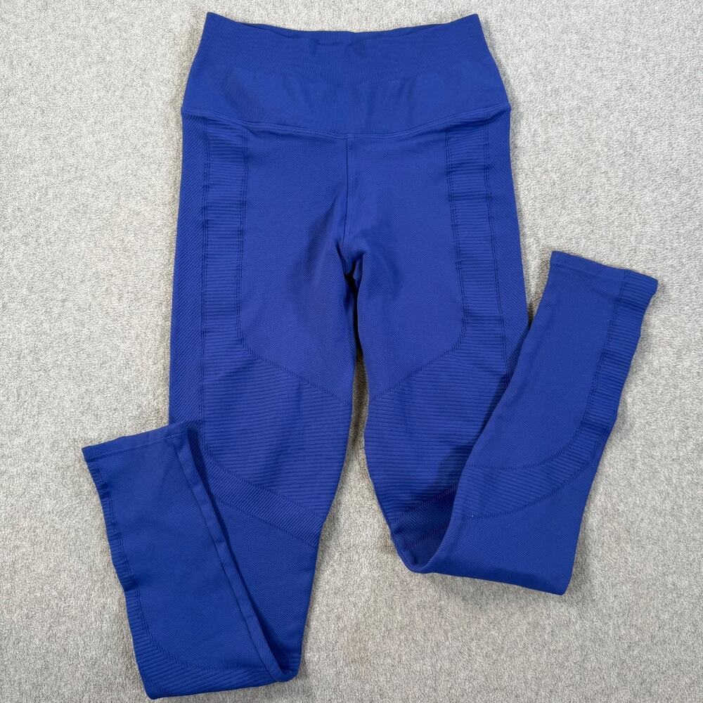 NUX Blue Ribbed Leggings Size Medium High Rise Active Stretch